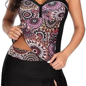 Yonique Womens Tankini Swimsuits with Skirt Two Piece Ruched Bathing Suits XXL